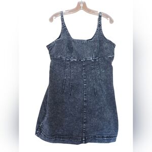 No Bounadries Y2K 90's Acid Wash Black Denim Dress Babydoll Size XL